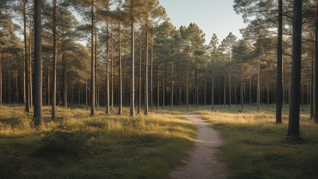 En stilla skogsstig i gryning — bilden representerar balans, eftertanke och vikten av ansvarsfullt spel.